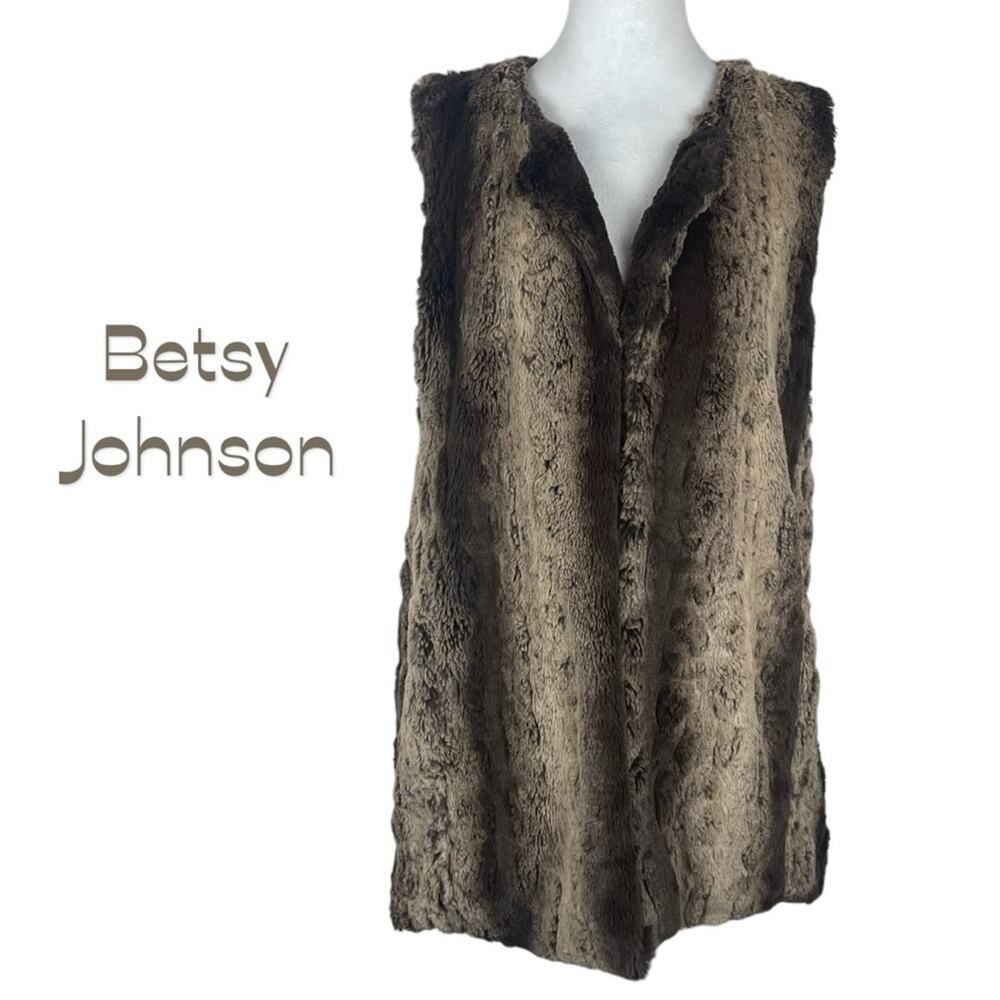 Betsey Johnson Long Brown Faux Fur Sleeveless Vest Size L